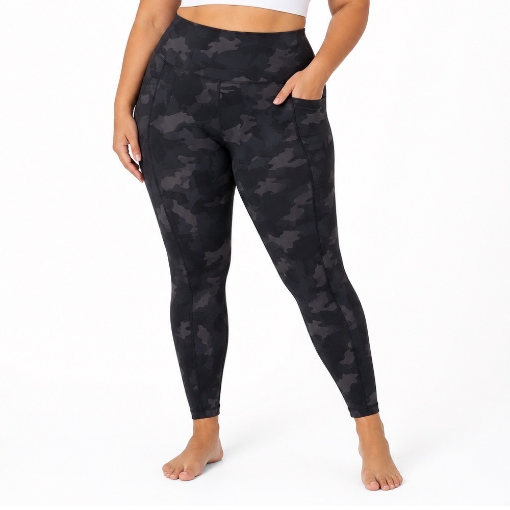 Yogalicious Lux Camo High Waisted Leggings with Pockets Black Gray 1X